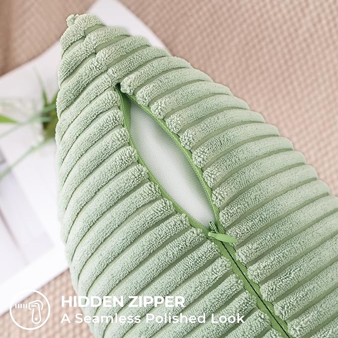 Mecatny Corduroy Decorative Throw Pillow Covers 22x22 Set of 2 for Sofa Living Room, Soft Neutral Boho Couch Pillow Covers for Home Decor, Sage Green