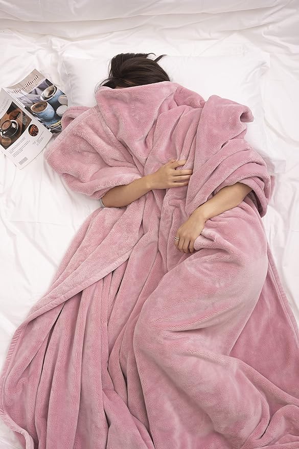Mellowdy Extra Thick Hearty Plush Flannel Blanket (Brushed Pink, 60x80) - 500GSM Twin Size Warm Blanket for Winter, Fall | Soft, Fluffy, Cuddly, Perfect for Bed, Oversized Throw for Couch, Sofa