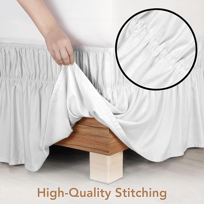 Utopia Bedding Queen Elastic Bed Ruffle - Easy Wrap Around Ruffle - Microfiber Bed Skirt with Adjustable Elastic Belt 16 Inch Tailored Drop - Hotel Quality Bedskirt, Fade Resistant (Queen, White)