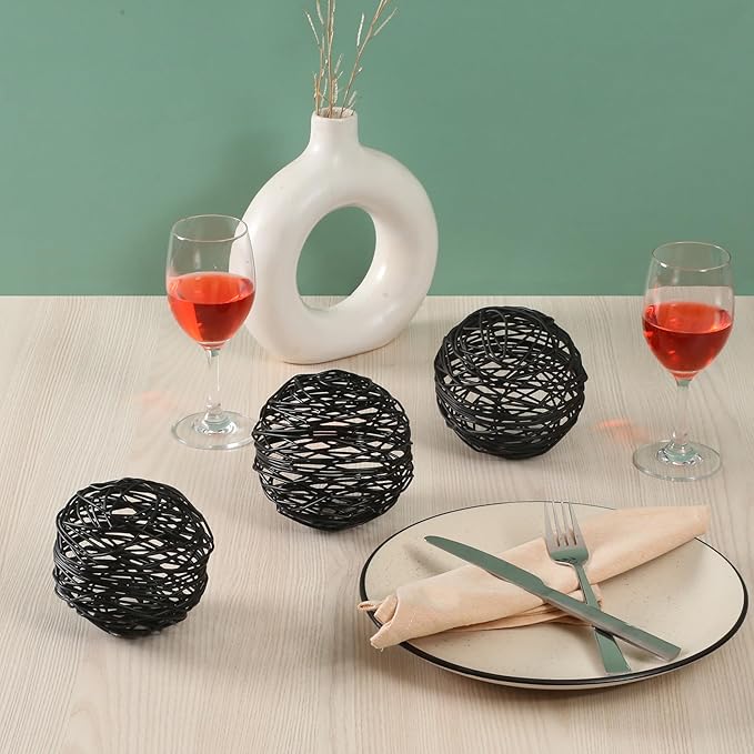 CLEENTABLE Decorative Metal Ball Set of 3 - Handcrafted Home Decor Metal Orb, Matte Black Powder Coated, Modern Home Décor Accents for Living Room, Coffee Table, Shelf, Centerpiece, Gift Idea