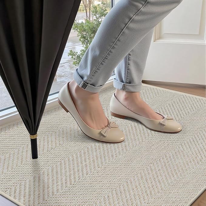 ENHASIV Ultra Thin Indoor Door Mat 24"x47", Washable Door Mat Indoor Entrance, Non Slip Rubber Backing Doormat Low-Profile Inside Entryway Mat, Unique Herringbone Design Entry Mat, Khaki (FOLD)