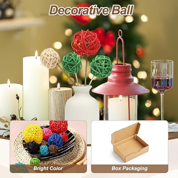 PATIKIL 3 Inch Wicker Rattan Balls, 6 Pcs Decorative Balls for Centerpiece Bowls Wedding Party Home Decor DIY Craft, Deep Green