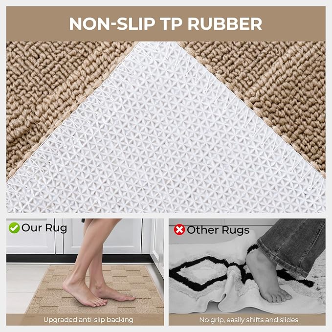 GRANNY SAYS Front Door Mat Outside Entrance, Door Mats for Entryway, Welcome Matt Non-Slip, Entryway Front Porch Mat Low Profile Resist Dirt Easy to Clean, 32"x20", Khaki Check