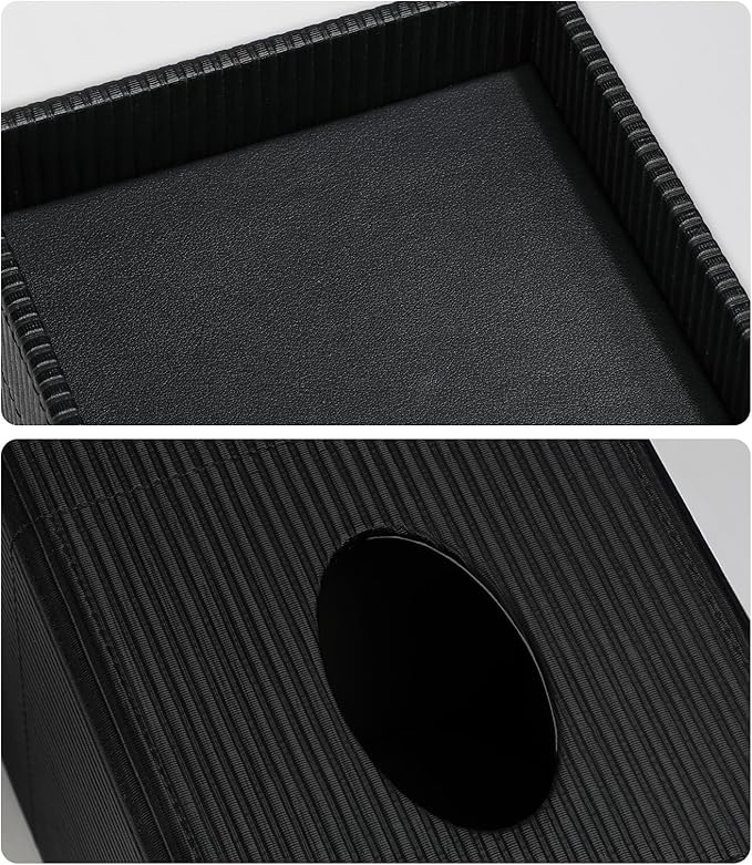 Square Tissue Box Cover with Tray, PU Leather Tissue Box Holder Decorative Cube Tissue Holder for Bathroom Bedroom Office (Black)