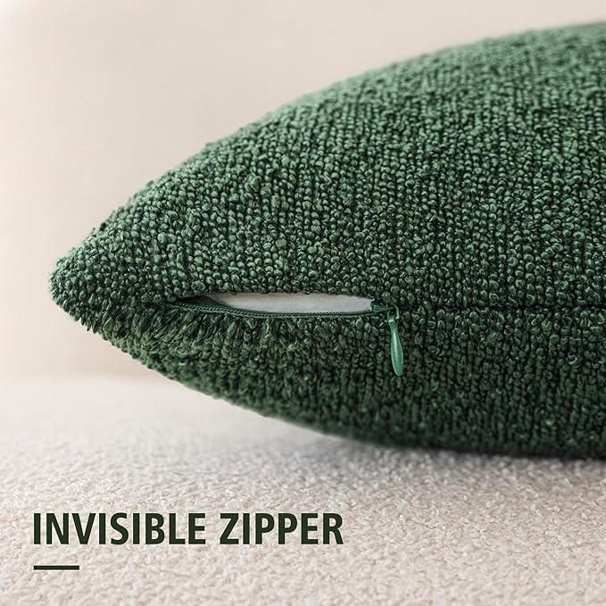 Foindtower Decorative Textured Boucle Throw Pillow Covers Accent Solid Pillow Cases Neutral Soft Cozy Couch Cushion Case for Chair Sofa Bedroom Living Room Home Decor 20x20 Inch,1PC,Pine Green