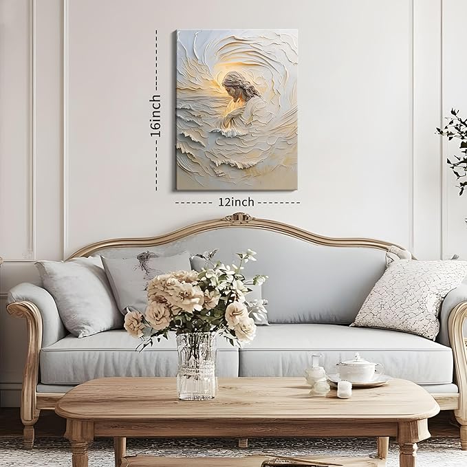 Framed Christian Jesus Canvas Wall Art, Jesus With Golden Halo Wall Decor Paintings, Religious Bible Posters Prints Pictures Artwork for Church Living Room Bedroom Home Decor 12x16 Inch