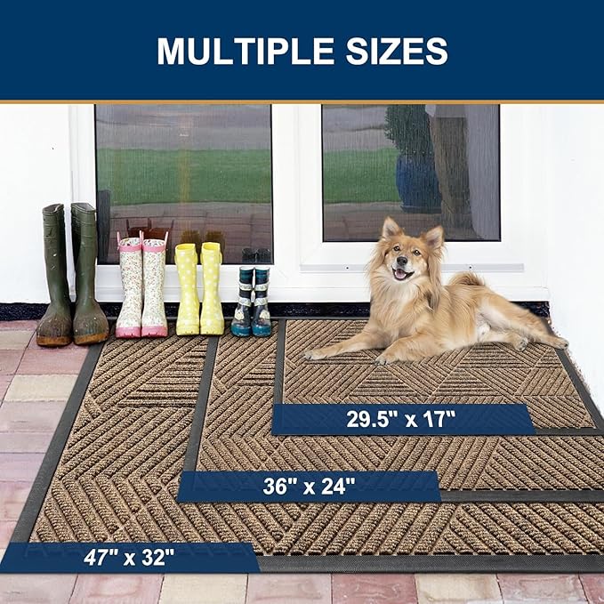 Smiry Front Door Mat Outside Entrance, Heavy Duty Sturdy Natural Rubber Doormat, Trap Dirt and Moisture, Easy Clean Low Profile Welcome Floor Mats for Indoor Outdoor Entry, 71x23 Inch, Brown