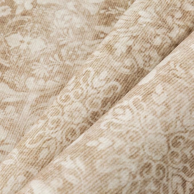 PureCozy 5x7 Area Rug Washable Vintage Living Room Bedroom Carpet Indoor Light Brown Non Slip Soft Low Pile Thin Rug Retro Accent Throw Office Dining Room