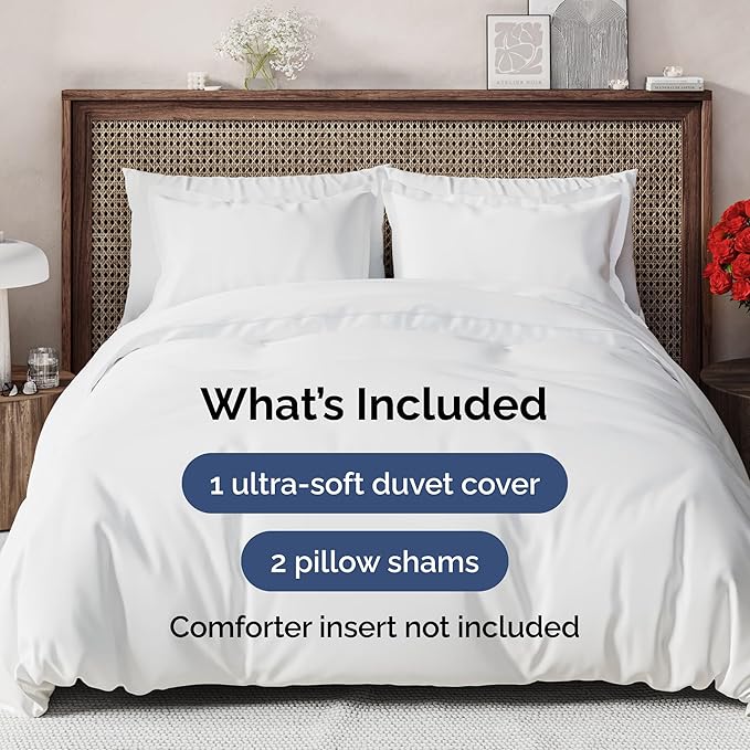 Duvet Cover Full Size Set - Extra Soft Full Size Duvet Cover 80 x 90 with 2 Pillow Shams - Hotel Luxury Quality Easy Care and Fade Free w/Zipper Closures & Ties - Comfy Breathable Bedding Set (White)
