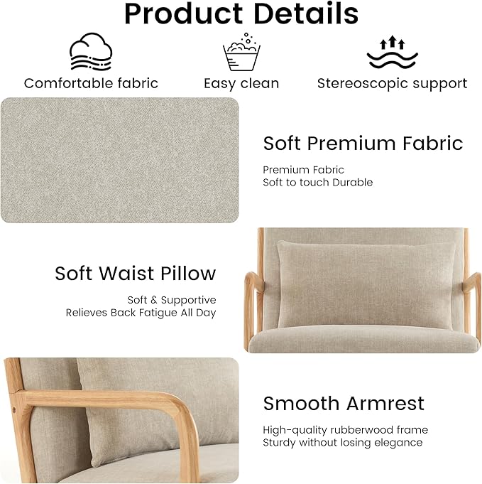 Aunekiv Accent Chair with Pillow Upholstered Mid-Century Chair Living Room Chair for Small Space Solid Wood Frame Reading Chair with Soft and Thick Cushion Armchair for Bedroom Balcony Grey 1PC