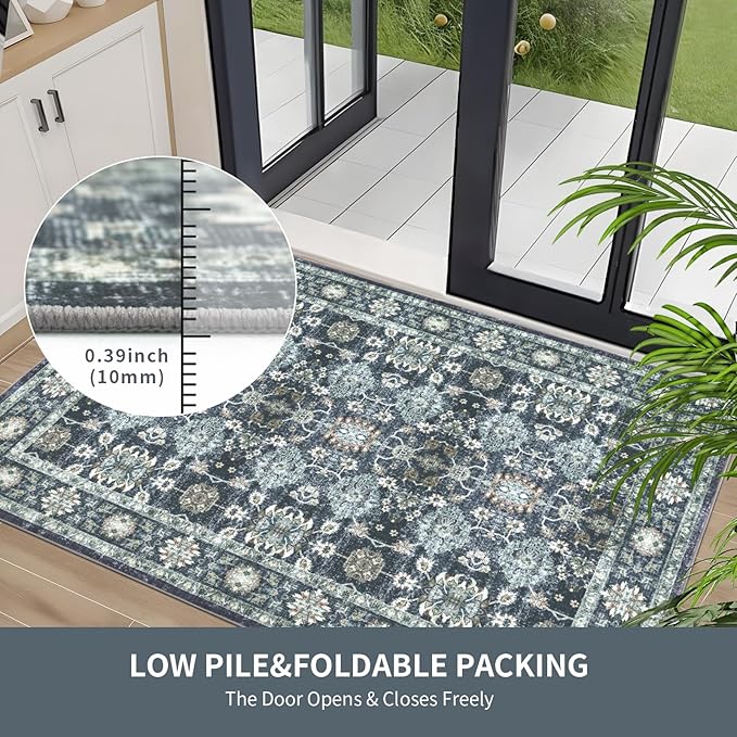Dotiiorug Washable 8×10 Area Rug for Living Room, Vintage Floral Rug Soft Non Slip Stain Resistant Boho Carpet for Indoor Bedroom Dinning Room Home Office Blue/Navy