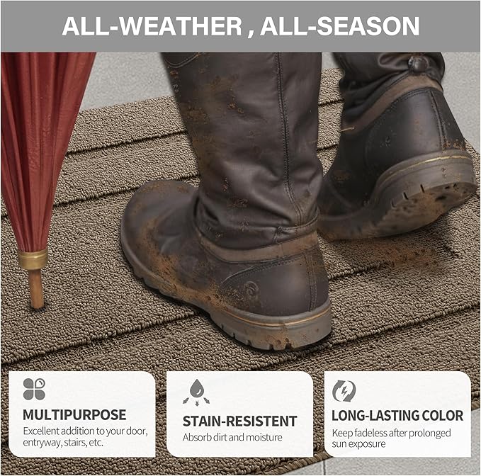 GRANNY SAYS Front Door Mat Outside Entrance, Welcome Matt Indoor Non-Slip, Door Mats for Outdoor, Entryway Front Porch Matt Low Profile Resist Dirt Easy to Clean, 36" x 24", Light Brown