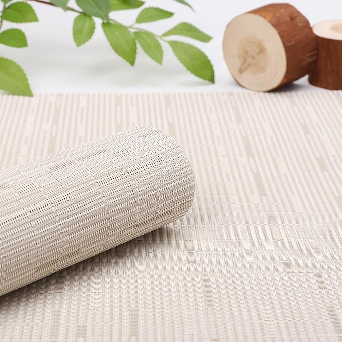 Myir JUN Placemats Set of 4, Vinyl Woven Placemats Place Mats Indoor Set of 4 Washable Table Mats Non-Slip Place mats for Dining Table (B-White, Set of 4)
