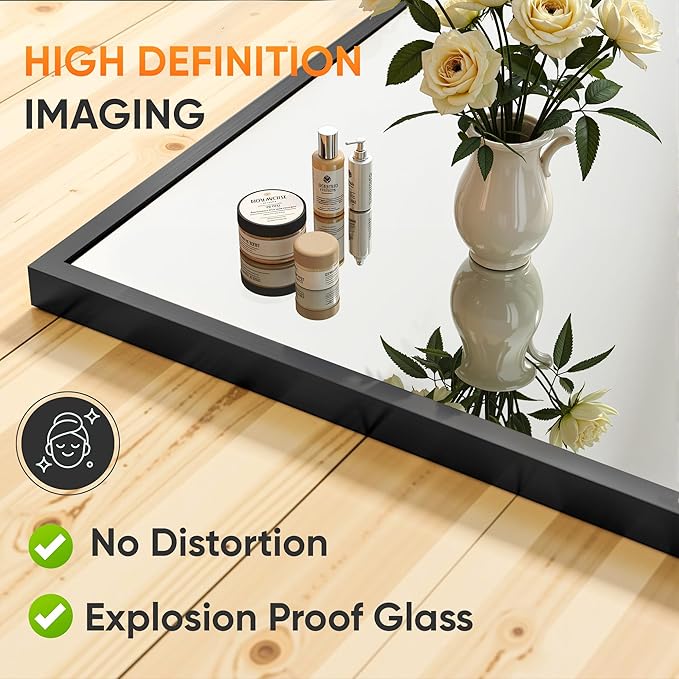 Suidia Full Length Mirror, 58"x18" Floor Standing Mirror Freestanding, Full Body Mirrors with Stand for Bedroom, Hanging Mounted for Living Room Cloakroom, Black, Rectangular Style