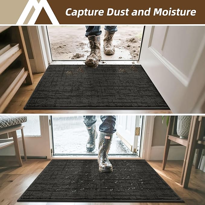 COSY HOMEER-Door-Mat Dirt Trapper Entryway Rugs 20"x32" Non Slip Washable Entrance Mats Absorbent Welcome Mat Low Profile Dog Door Mats for Front Back Doomats and Wet Shoes,Dark Grey