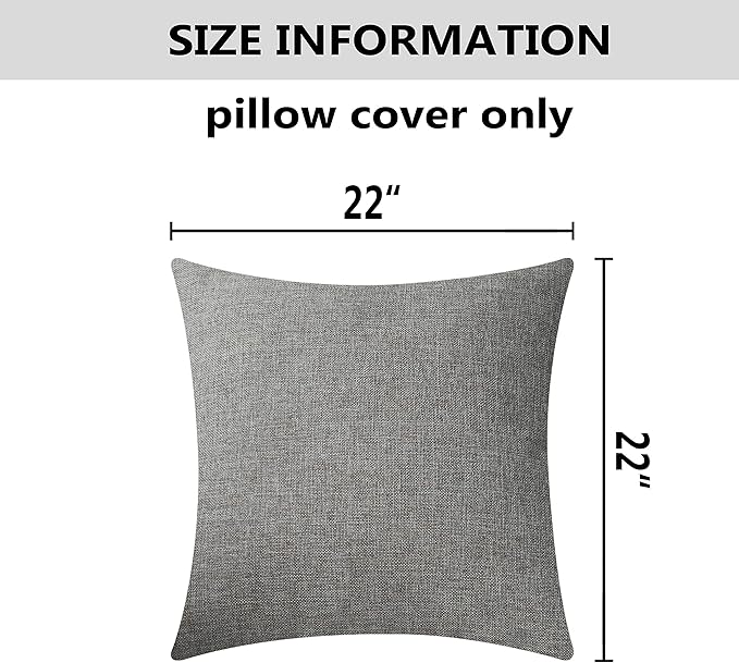 Home Brilliant Linen Burlap Gray Throw Pillow Covers Euro Sham, 55x55 cm, 22 inches, Set of 2, Dark Grey