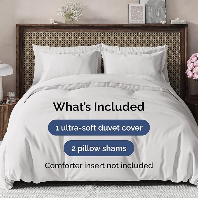 Duvet Cover Full Size Set - Extra Soft Full Size Duvet Cover 80 x 90 with 2 Pillow Shams - Hotel Luxury Easy Care and Fade Free w/Zipper Closures & Ties - Comfy Breathable Bedding Set (French Grey)