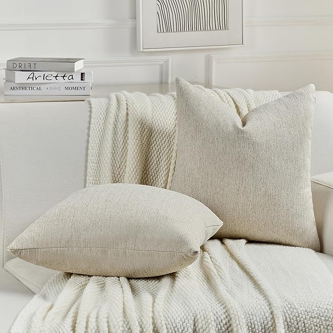 FUTEI Natural Linen Chenille Decorative Throw Pillow Covers 16x16 Inch Set of 2,Soft Cozy Faux Linen Textured Cushion Case,Farmhouse Home Decor for Couch Living Room