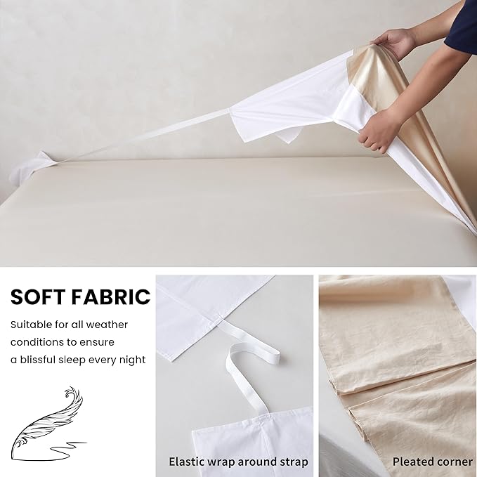 BISELINA French Linen Wrap Around Bed Skirt with Pleated Corner 18-Inch Tailored Drop Natural Flax Cotton Blend Basic Soft Cozy (18" King, Linen)