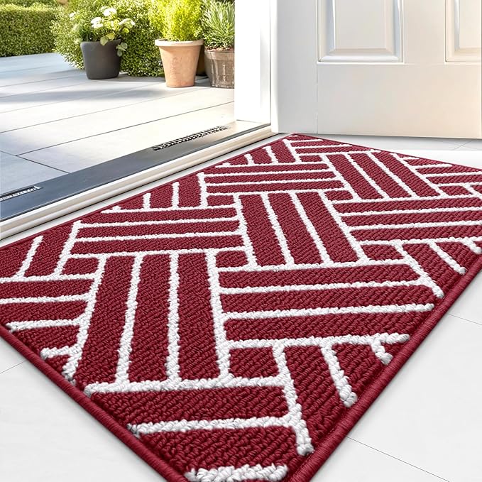 OLANLY Indoor Door Mat, 36x24 Inch, Dirt Resistant and Absorbent, Non-Slip Rubber Backing Floor Mats, Easy Clean Low-Profile Doormat for Entryway, Front Door, and Inside Entrance, Burgundy