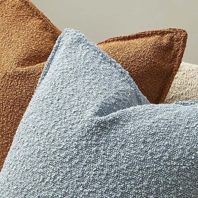 JUSPURBET Light Blue Decorative Pillow Covers 16x24 Set of 2 Throw Pillow Covers for Couch Sofa Bed Cozy Boucle Textured Lumbar Cushion Covers Cases with Hidden Zipper for Living Room Home Decor