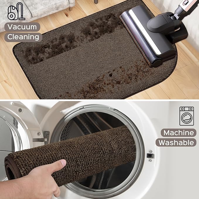Washable Kitchen Rug 24" x 35.5" / 60cm x 90cm, Non Slip Kitchen Mat for Floor, Absorbent Indoor Entryway Rug for Laundry, Bathroom, Bedroom