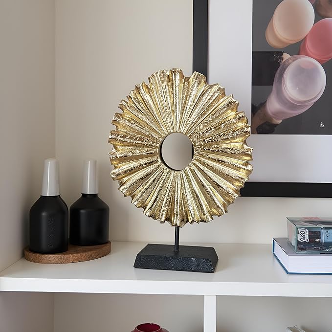 Modern Abstract Round Decorative Sculpture, Dining Living Room Desk Decor,Geometric Home Decor Statues,Shelf Top Decor Aesthetics, Coffee Tables or Office Shelves（Golden）