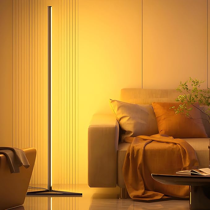 RGB LED Corner Floor Lamp, with App & Remote Control, 16 Million Colors 68+ Scenes, Dimmable, Music Sync, Timer Off, Modern Farmhouse Decor Led Lights for Bedroom, Living Room, Gaming Room