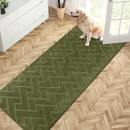 PURRUGS Dirt Trapping Door Mat 32" x 70", Non-Slip Machine Washable Entry Rug, Dog Doormat, Indoor Front Door Mat, Super Absorbent Entryway Rug for Muddy Shoes & Paws, Sage Green