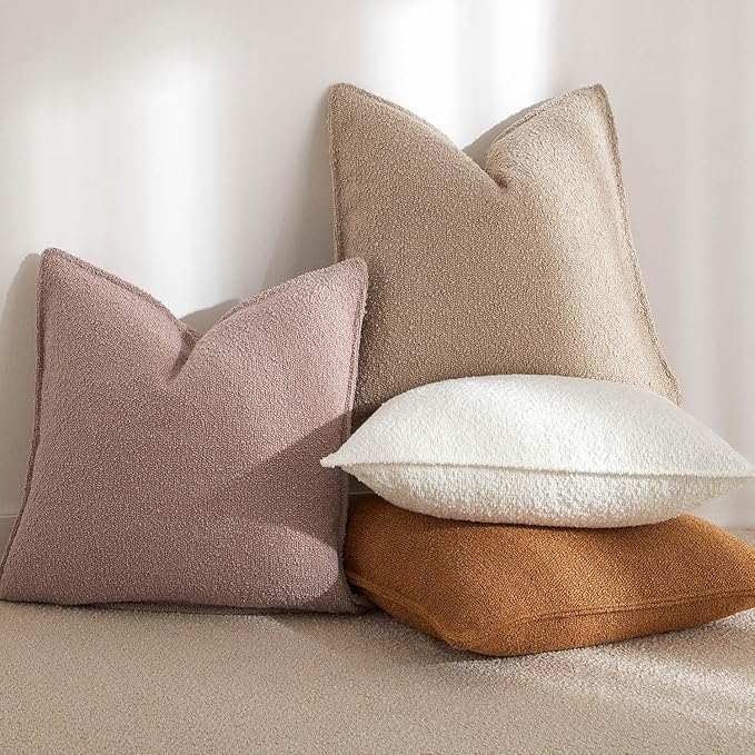 JUSPURBET 22x22 Pillow Covers Set of 2 Decorative Throw Pillow Covers Case for Couch Sofa Bed Soft Boucle Textured Cushion Covers with Hidden Zipper for Home Decor Living Room,Oatmeal