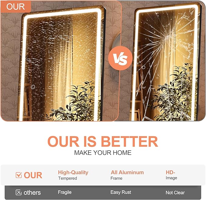Full Length Mirror with Lights, 56" x 15.8" LED Lighted Floor Standing Body Mirror, Dimmable & 3 Color Lighting for Bedroom, Cloakroom, Dressing Room, Tempered Glass, Black