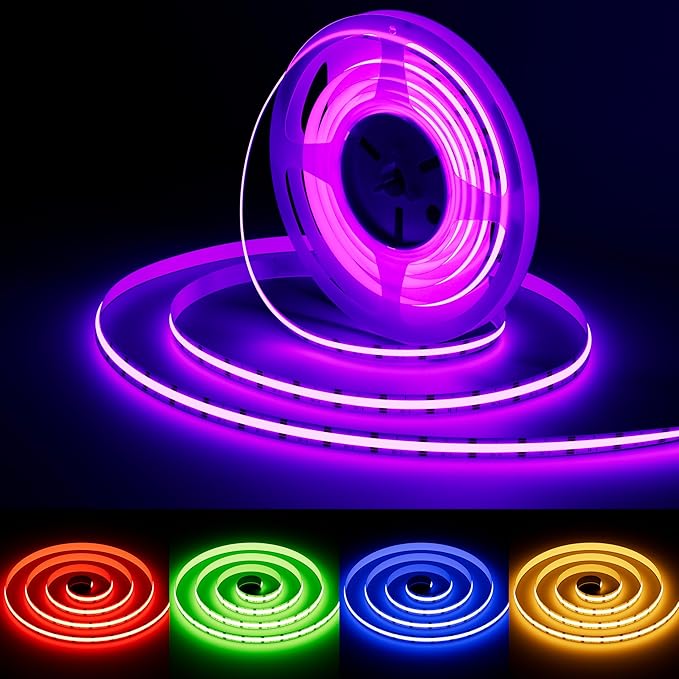 MIWISE RGB COB LED Strip Light 32.8ft/10m,Color Changing Dimmable Strip Light DC24V,Multicolor Flexible Tape Light 10mm Width,for TV,Bedroom,Party DIY Decoration(Power Supply&Controller NOT Included)