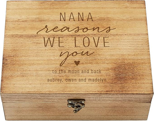 Let's Make Memories Personalized Wooden Keepsake Box With Hinged Lid - Wood Memento Box - Decorative Storage - Home Decor - For Couples, Wedding, Newlyweds - Laser Engraved - Reasons We Love You