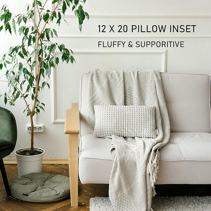 QSWRD 12 x 20 Outdoor Throw Pillow Inserts Set of 2 Waterproof Rectangle Lumbar Premium Decorative Couch Pillow Inserts Stuffers Form Small White Sofa Cushions Indoor
