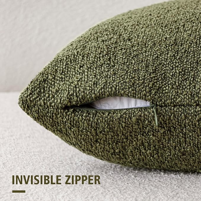 Foindtower Decorative Textured Boucle Throw Pillow Covers Accent Solid Pillow Cases Neutral Long Body Lumbar Couch Cushion Case for Chair Sofa Bedroom Living Room Home Decor 14x36 Inch,1PC,Moss Green