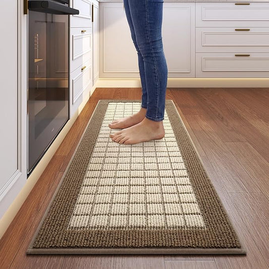 Kitchen Mats for Floor 17"x47", Non-Slip Washable Kitchen Rugs, Absorbent and Stain Resistant Kitchen Rug, Durable Comfortable Rugs for Kitchen, Hallway, Laundry & Sink, Brown