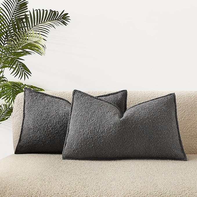 JUSPURBET 16x24 Pillow Covers Set of 2 Decorative Throw Pillow Covers Case for Couch Sofa Bed Soft Boucle Textured Lumbar Cushion Covers with Hidden Zipper for Home Decor Living Room,Dark Grey