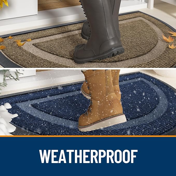 OLANLY Half Circle Door Mat Indoor Outdoor Entrance Welcome, Waterproof All-Season, All-Weather Doormat, Sturdy Natural Rubber, Low Profile, Easy Clean Patio Porch Entryway Mat, 33x21, Green