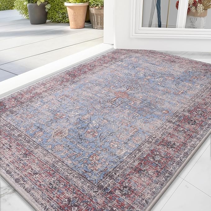 Vanmoos 2x3 Washable Area Rug – Soft, Non-Slip Entrance Rug, Durable Indoor Door mat, Floor Carpet for High-Traffic Areas, Entryway, Kitchen, and Bedside, Rustic Vibes/Rust
