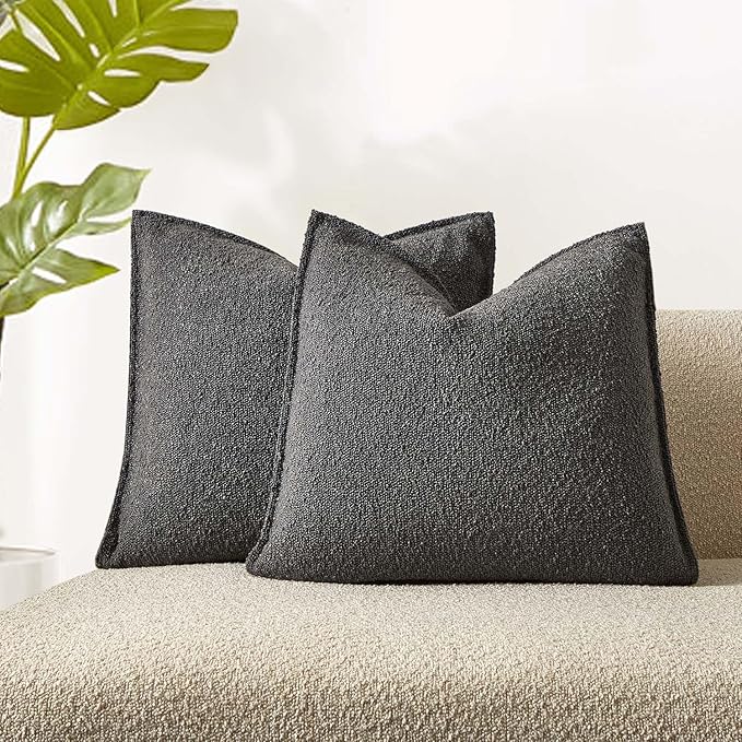 JUSPURBET 18x18 Pillow Covers Set of 2 Decorative Throw Pillow Covers Case for Couch Sofa Bed Soft Boucle Textured Cushion Covers with Hidden Zipper for Home Decor Living Room,Dark Grey