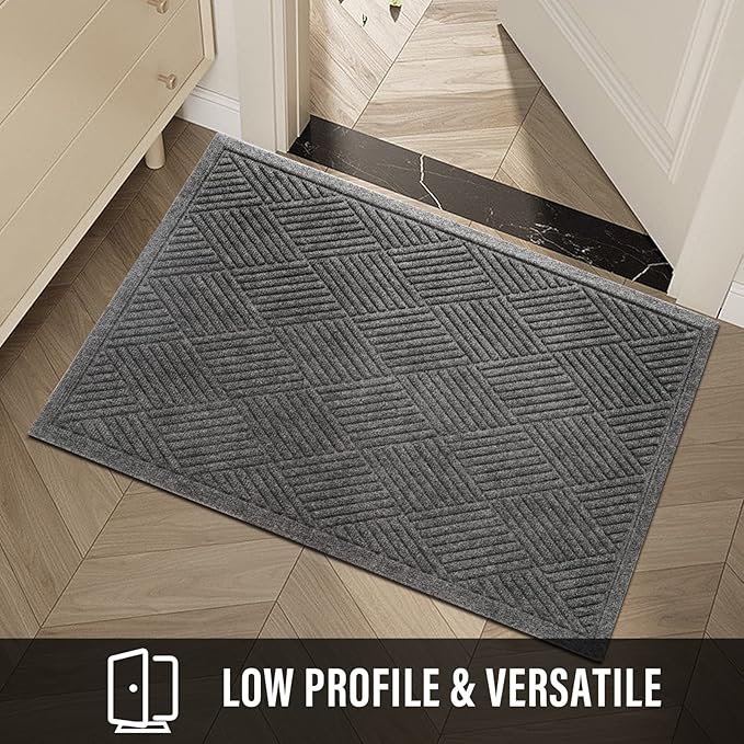 HIYARD Sturdy Front Door Mat, Absorbent Muddy Dirt Resist Welcome Door Mats Outdoor Indoor, Stain and Fade Resistant, Non-Slip Rubber Backing Low Profile Doormat for Entryway, 47×32, Grey
