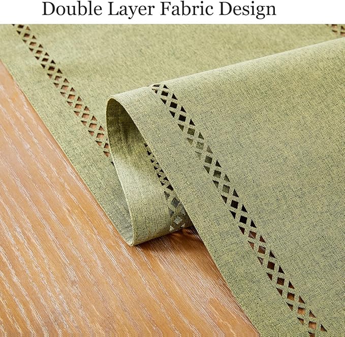 Burlap Style Farmhouse Table Runner, 13 x 48 Inch Sage Green, Rustic Geometric Hollow Table Runners 48 Inches Long for Dresser Table Everyday Use, 13x48 Inches, Sage Green