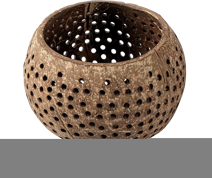 Restaurantware-Coco Casa 4 x 3.3 Inch Coconut Shell Candle Holders, 10 Reusable Tealight Holders - Candle Not Included, Dotted Pattern, Brown Coconut Bowls For Candles, Handcrafted,