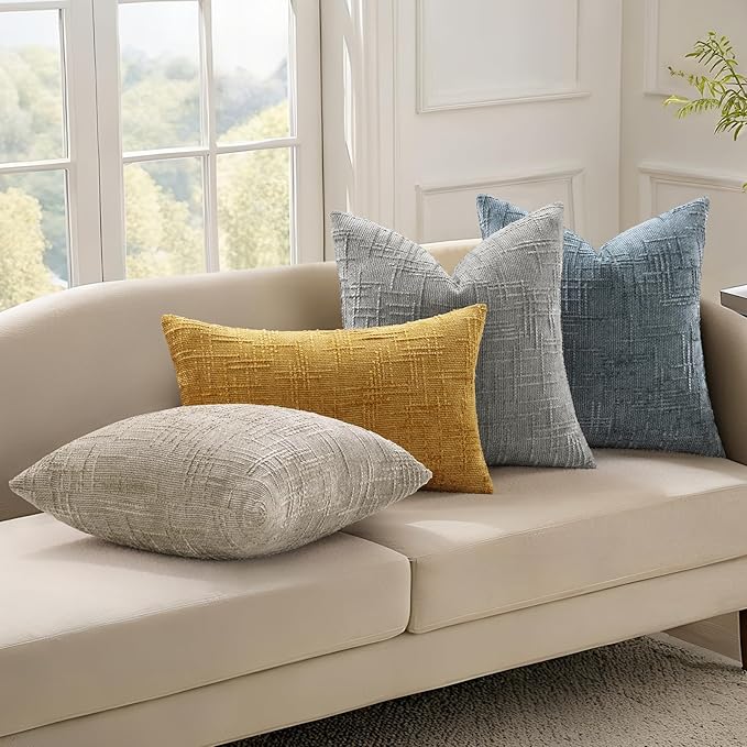 decorUhome Neutral Grey Chenille Euro Sham Throw Pillow Covers 26x26 Set of 2 Textured Slubby Couch Pillow Covers Farmhouse Accent Modern Neutral Decorative Pillow Cases for Bed Sofa Living Room