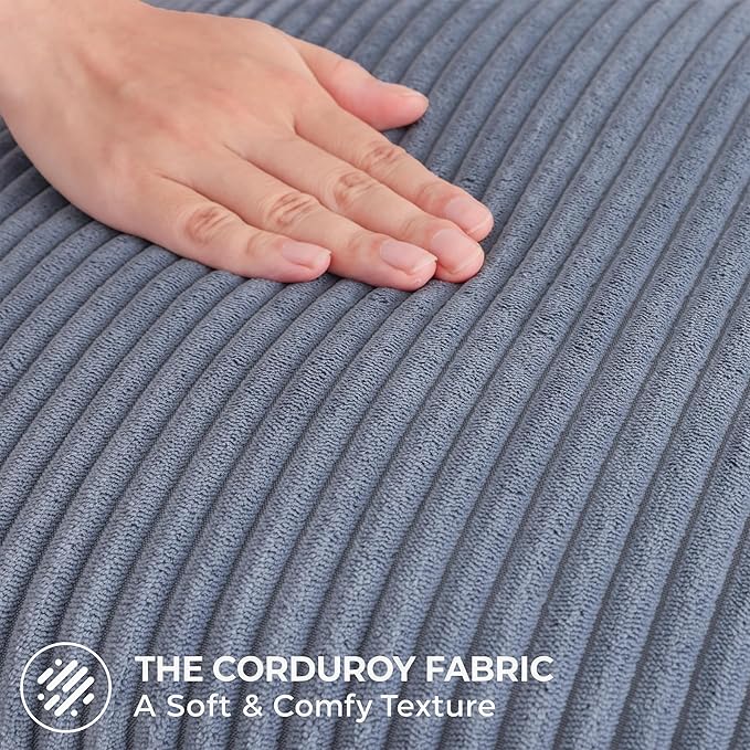 Mecatny Corduroy Decorative Throw Pillow Covers 12x20 Set of 2 for Sofa Living Room, Soft Neutral Boho Couch Pillow Covers for Home Decor, Blue Grey