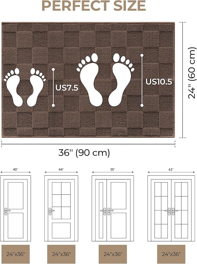 GRANNY SAYS Front Door Mat Outside Entrance, Indoor Door Mats for Entryway, Welcome Matt Indoor Non-Slip, Entry Rug Front Porch Rug Low Profile Resist Dirt, 36"x24", Dark Brown Check