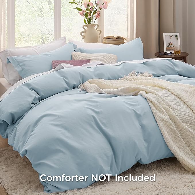 Bedsure Sky Blue Duvet Cover Twin/Twin XL Size - 2 Pieces Prewashed Cotton-Like Extra Soft Bedding Set, Includes 1 Twin Duvet Cover 68x90 Inches with Zipper Closure & 1 Pillow Sham, No Comforter