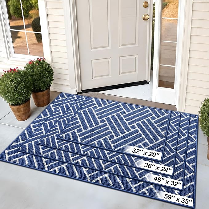 OLANLY Indoor Door Mat, 48x32 Inch, Dirt Resistant and Absorbent, Non-Slip Rubber Backing Floor Mats, Easy Clean Low-Profile Doormat for Entryway, Front Door, and Inside Entrance, Navy