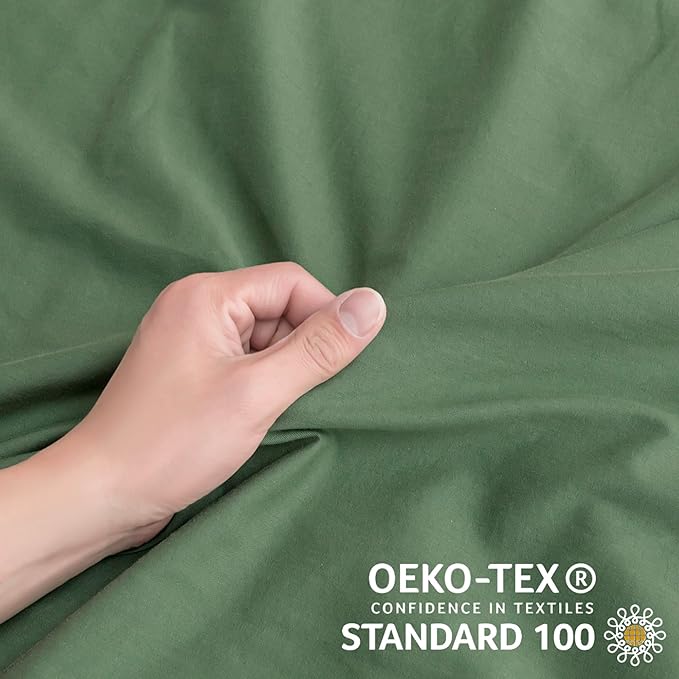 JELLYMONI Cotton Duvet Cover King Size - Green Comforter Cover with Button 100% Washed Cotton 3PCS Breathable Soft Solid Bedding Set Duvet Cover 104×90in & 2 Pillowcases (NO Comforter)