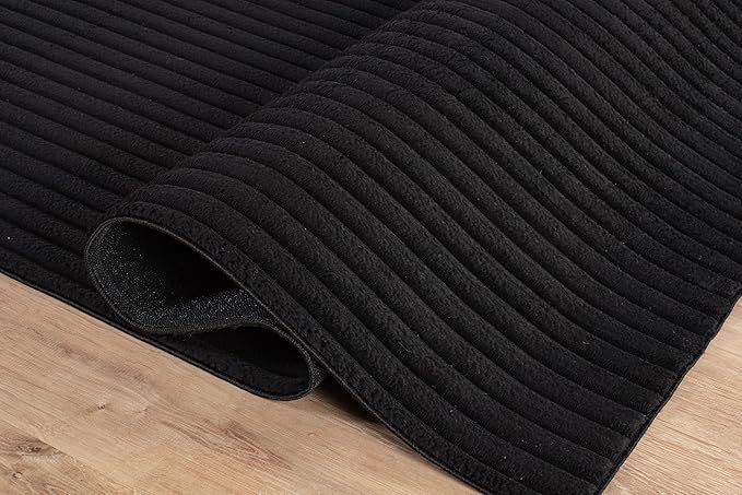 Beverly Rug Non Slip Area Rug 2 x 7 Modern Durable Ultra Soft Ribbed Indoor Rugs for Living Dining Room Office Stain Resistant Non Shedding Casual Easy Shag Indoor Carpet Black 2x7